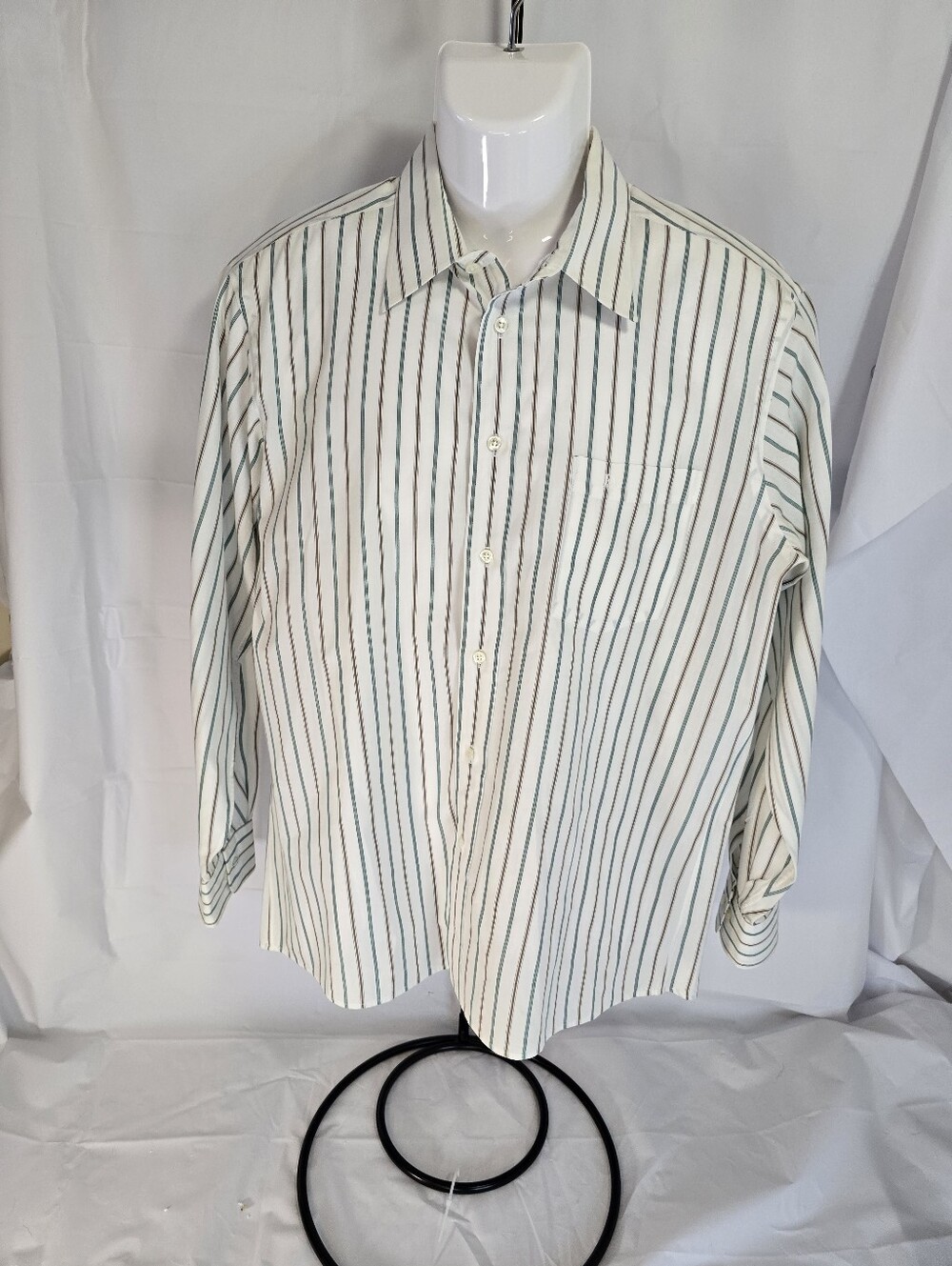 Vintage Christian Dior Monsieur Striped Dress Shirt 16.5 34/35 Blue Brown